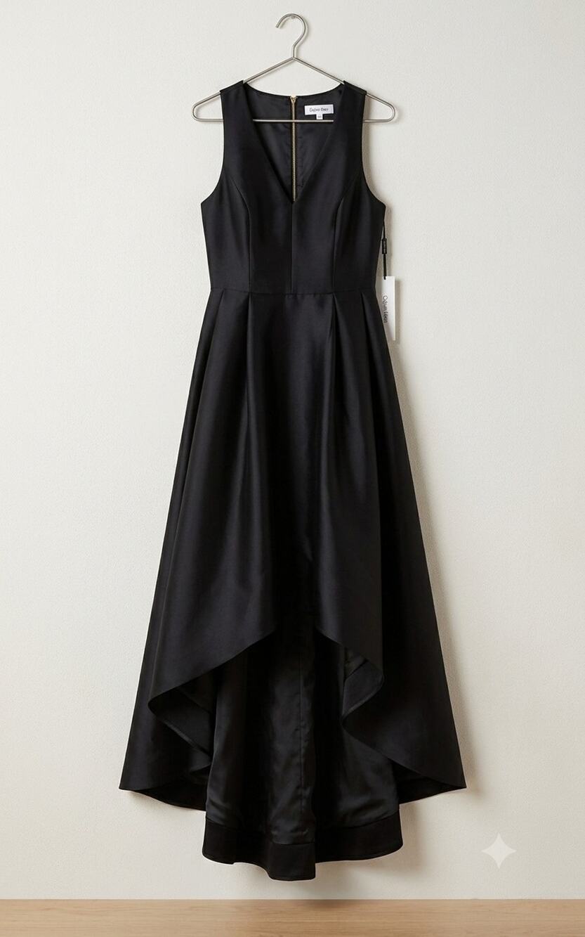 Calvin Klein Black High-Low Evening Gown Dress Black Size 2 NWT $299 Retail